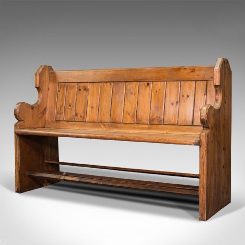 fig 2. Antique Bench Seat, English, Pine, Pew, Ecclesiastic Taste, Victorian, C.1900