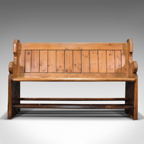 fig 1. Antique Hallway Bench, English, Pine, Reception, Pew, Ecclesiastic, Victorian