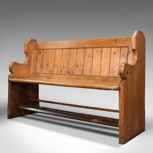 fig 2. Antique Hallway Bench, English, Pine, Reception, Pew, Ecclesiastic, Victorian