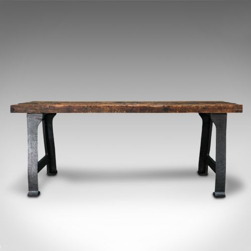 ANTIQUE FOUNDRY TABLE ENGLISH PINE IRON HEAVY INDUSTRIAL TASTE VICTORIAN - ADDITIONAL PHOTO 1