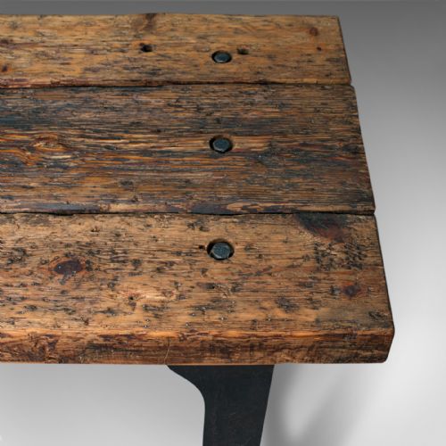ANTIQUE FOUNDRY TABLE ENGLISH PINE IRON HEAVY INDUSTRIAL TASTE VICTORIAN - ADDITIONAL PHOTO 9