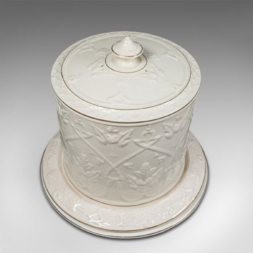 fig 4. Antique Stilton Dome, English, Ceramic, Cheese Keeper, Cracker Plate, Victorian