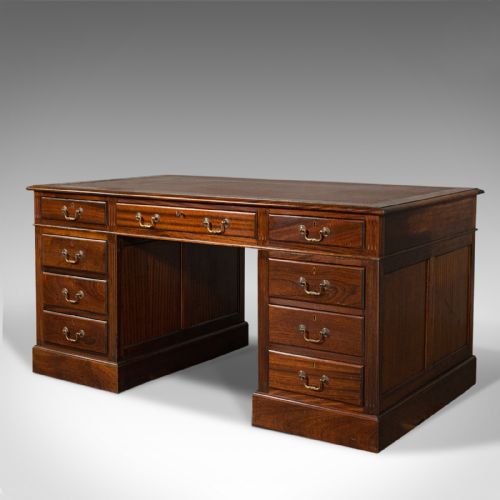 fig 2. Antique Partner's Desk, English, Mahogany, Leather, Writing Table, Edwardian