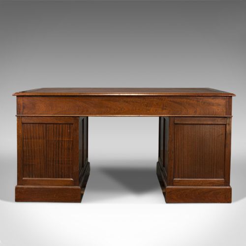 fig 5. Antique Partner's Desk, English, Mahogany, Leather, Writing Table, Edwardian