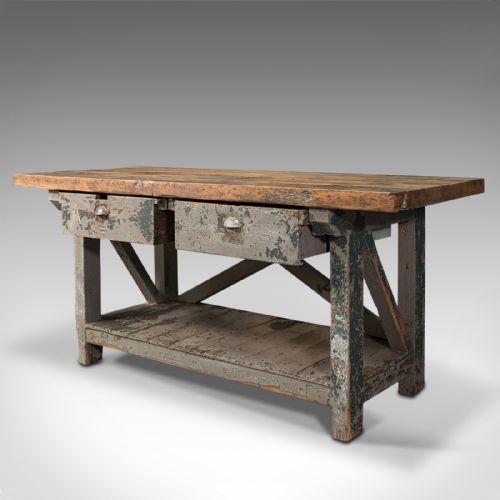 fig 1. Large Antique Silversmith's Bench, English, Pine, Craftsman's Table, Victorian