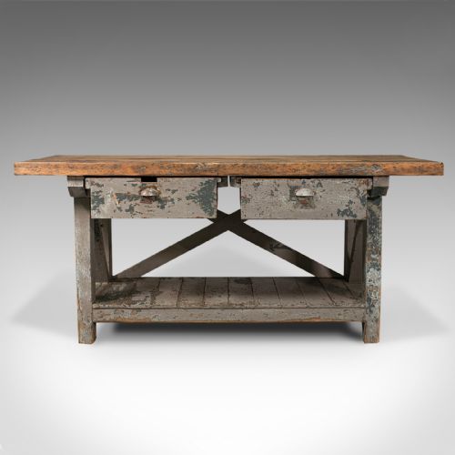fig 3. Large Antique Silversmith's Bench, English, Pine, Craftsman's Table, Victorian