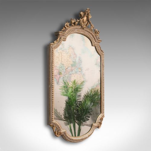 Antique Gesso Wall Mirror, Italian, Giltwood, Glass, Shield, Victorian, C.1900
