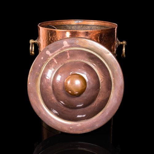 fig 3. Antique Fireside Bin, English, Copper, Brass, Decorative, Scuttle, Edwardian