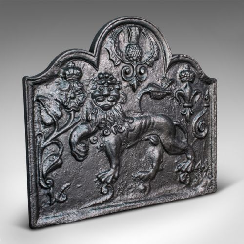 Antique Fire Back, English, Cast Iron, Decorative, Fireplace, Victorian, C.1900