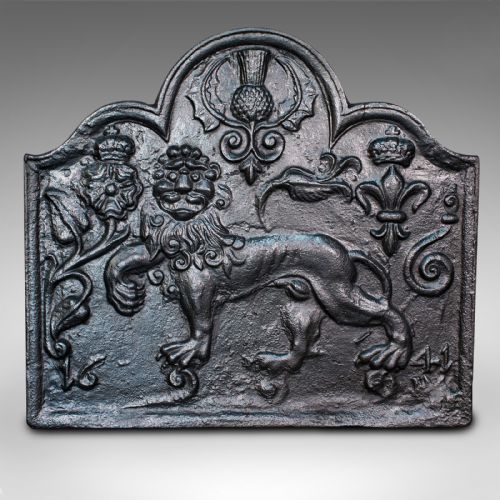 fig 1. Antique Fire Back, English, Cast Iron, Decorative, Fireplace, Victorian, C.1900