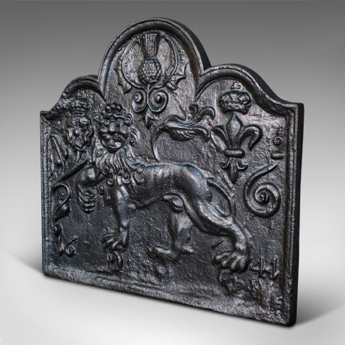 fig 2. Antique Fire Back, English, Cast Iron, Decorative, Fireplace, Victorian, C.1900