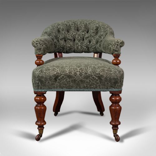 fig 1. Antique Tub Arm Chair, English, Elbow, Boudoir Seat, Fireside, Victorian, C.1860