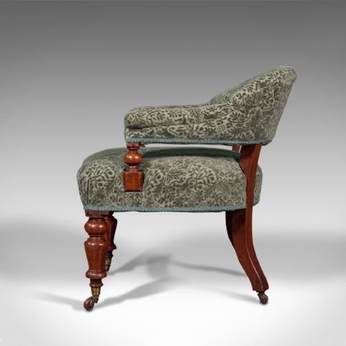 fig 4. Antique Tub Arm Chair, English, Elbow, Boudoir Seat, Fireside, Victorian, C.1860