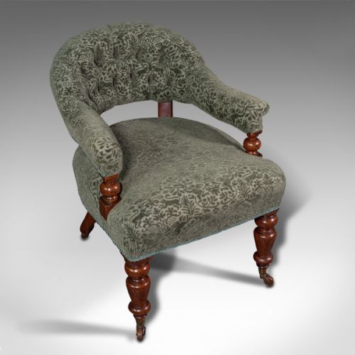 fig 5. Antique Tub Arm Chair, English, Elbow, Boudoir Seat, Fireside, Victorian, C.1860