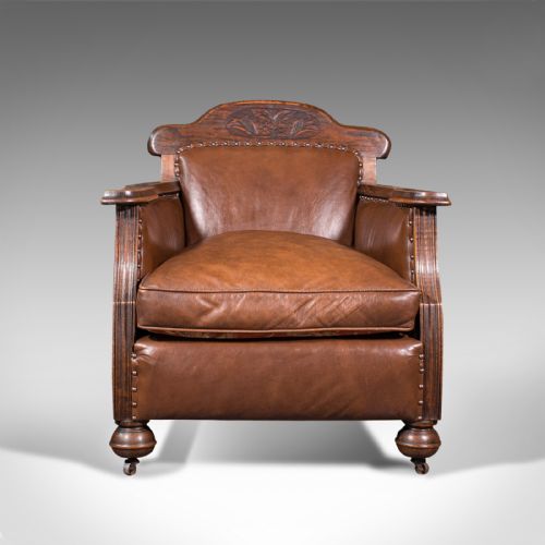 fig 2. Pair Of, Antique Gentleman's Club Chairs, Leather, Fireside, Seat, Edwardian