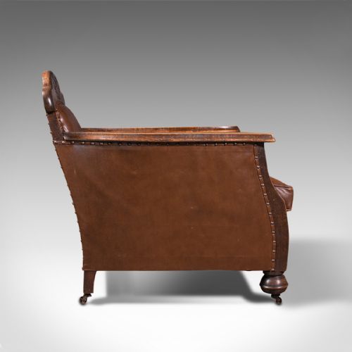 fig 3. Pair Of, Antique Gentleman's Club Chairs, Leather, Fireside, Seat, Edwardian
