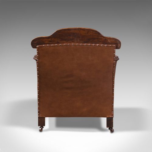 fig 4. Pair Of, Antique Gentleman's Club Chairs, Leather, Fireside, Seat, Edwardian