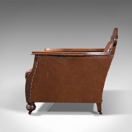 fig 5. Pair Of, Antique Gentleman's Club Chairs, Leather, Fireside, Seat, Edwardian