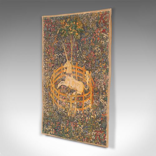 fig 2. Antique Decorative Tapestry, French, Needlepoint, Wall Covering, Unicorn, C.1920