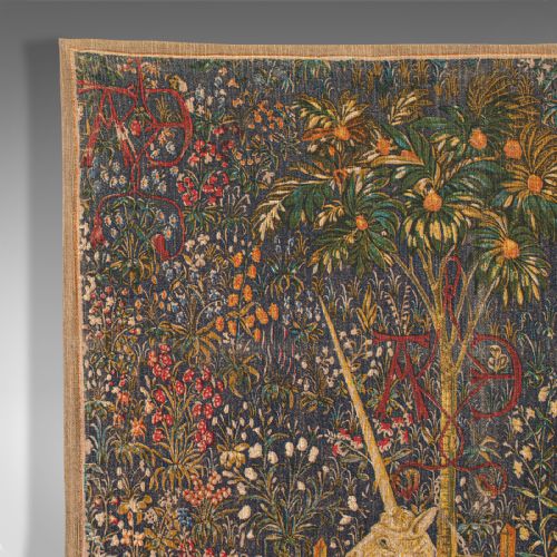 fig 5. Antique Decorative Tapestry, French, Needlepoint, Wall Covering, Unicorn, C.1920