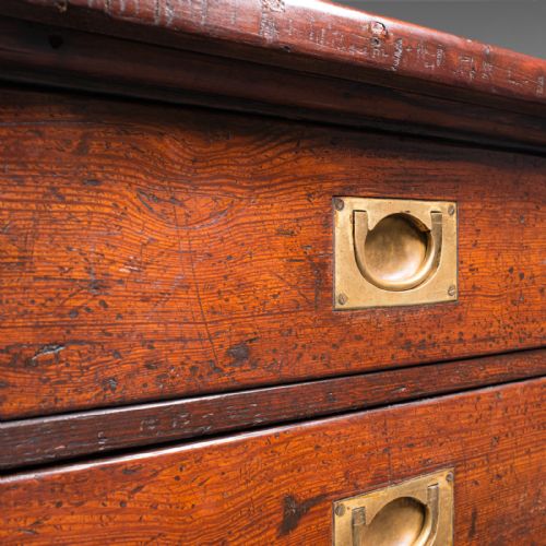 ANTIQUE CAMPAIGN CHEST OF DRAWERS ENGLISH PITCH PINE SHOP RETAIL VICTORIAN - ADDITIONAL PHOTO 9