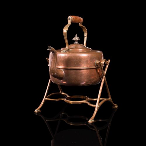 fig 2. Antique Spirit Kettle, English, Copper, Brass, Teakettle, Stand, Victorian, 1900