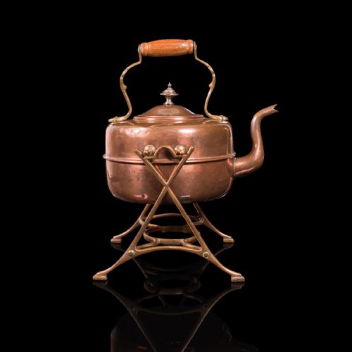 fig 3. Antique Spirit Kettle, English, Copper, Brass, Teakettle, Stand, Victorian, 1900
