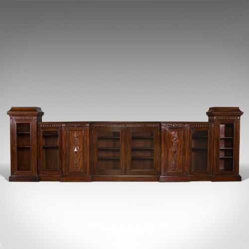 fig 1. Huge, 15 Foot Antique Glazed Bookcase, English, Mahogany, Victorian, Circa 1880