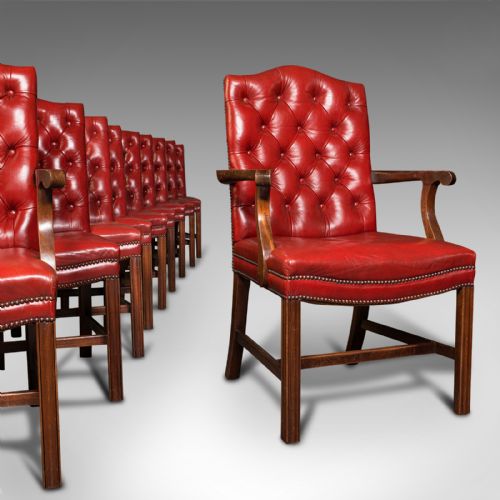 Set of 10 Antique Gainsborough Chairs, English, Leather, Carver, Edwardian, 1910