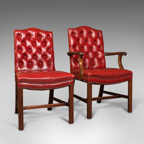 fig 1. Set Of 10 Antique Gainsborough Chairs, English, Leather, Carver, Edwardian, 1910