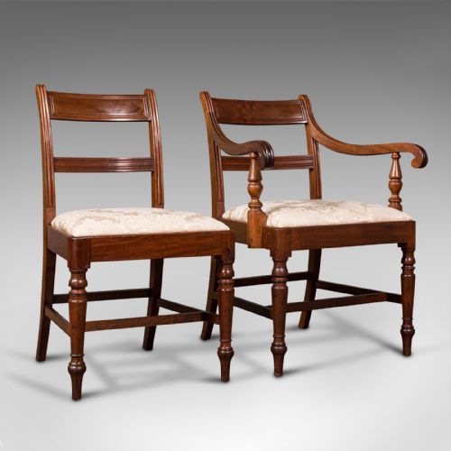 fig 1. Set of 4, Antique Dining Chairs, English, Mahogany, Pair Of Carvers, Regency