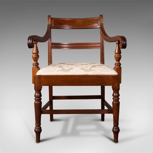 fig 2. Set of 4, Antique Dining Chairs, English, Mahogany, Pair Of Carvers, Regency