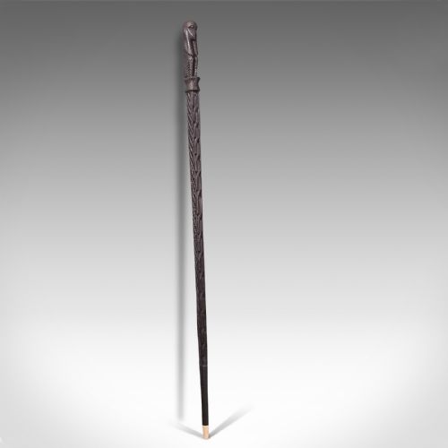Antique Gentleman's Club Cane, English, Ebony, Carved Walking Stick, Victorian