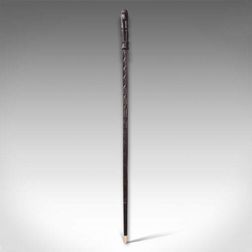fig 1. Antique Gentleman's Club Cane, English, Ebony, Carved Walking Stick, Victorian