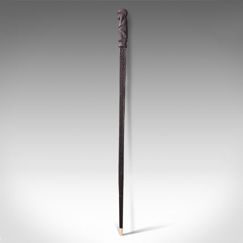 fig 2. Antique Gentleman's Club Cane, English, Ebony, Carved Walking Stick, Victorian