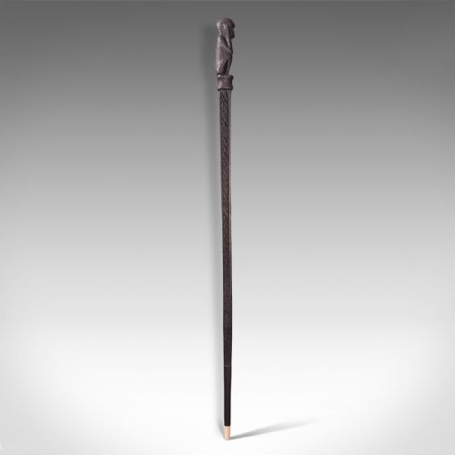 fig 3. Antique Gentleman's Club Cane, English, Ebony, Carved Walking Stick, Victorian