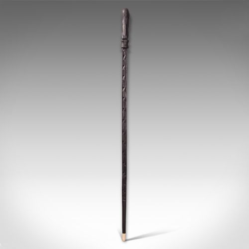 fig 4. Antique Gentleman's Club Cane, English, Ebony, Carved Walking Stick, Victorian