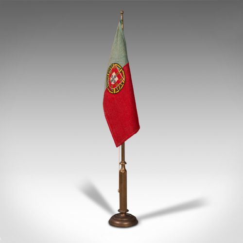 fig 1. Antique Diplomat's Desk Flag, Continental, Brass, Portuguese, circa 1920