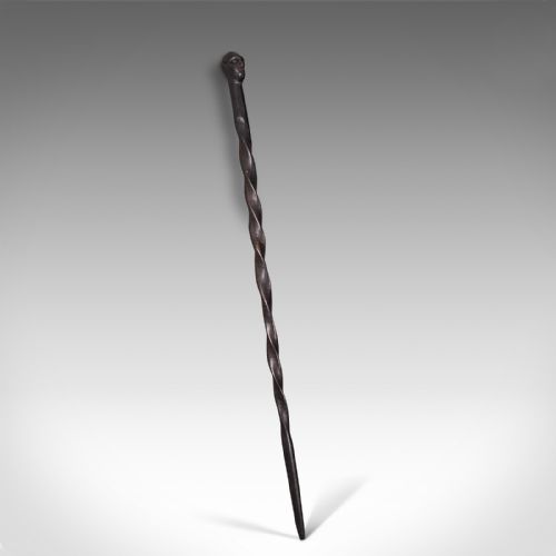 Antique Carved Walking Cane, African, Ebony, Tribal Stick, Figure, Victorian