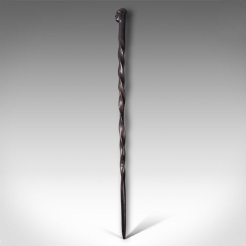fig 2. Antique Carved Walking Cane, African, Ebony, Tribal Stick, Figure, Victorian