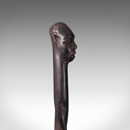 fig 3. Antique Carved Walking Cane, African, Ebony, Tribal Stick, Figure, Victorian