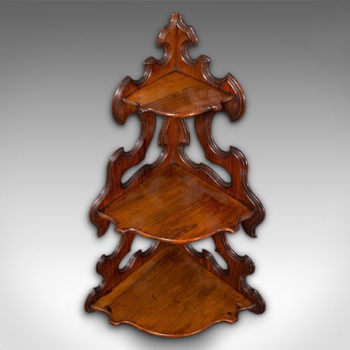 fig 4. Antique 3 Tier Hanging Whatnot, English, Rosewood, Corner Wall Shelf, Victorian
