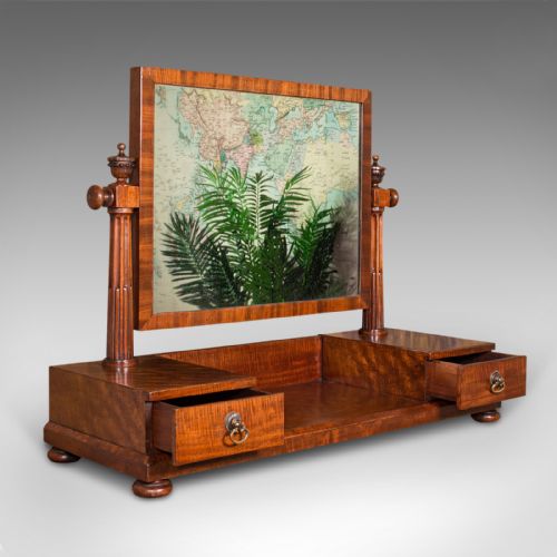 fig 1. Antique Dressing Mirror, English, Mahogany, Boudoir, Pedestal Base, Victorian