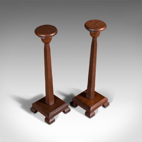 fig 1. Pair Of Antique Hat Stands, Oak, Milliner's Shop Display, Wig, Edwardian, C.1910