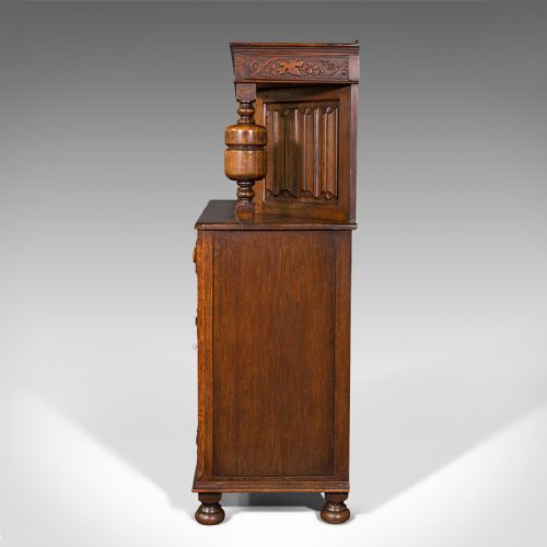 fig 3. Antique Carved Court Cabinet, English, Oak, Sideboard, Jacobean Revival, C.1910