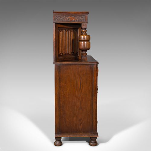 fig 4. Antique Carved Court Cabinet, English, Oak, Sideboard, Jacobean Revival, C.1910