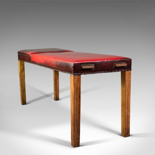 fig 1. Antique Medical Consultant's Bench, English, Leather, Oak, Massage, Table, 1910