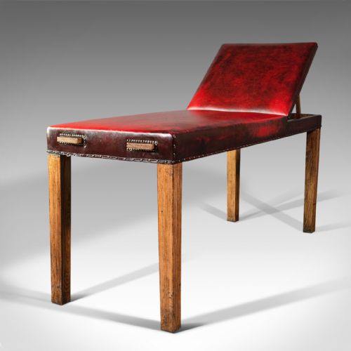 fig 3. Antique Medical Consultant's Bench, English, Leather, Oak, Massage, Table, 1910