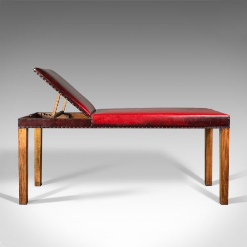 fig 4. Antique Medical Consultant's Bench, English, Leather, Oak, Massage, Table, 1910