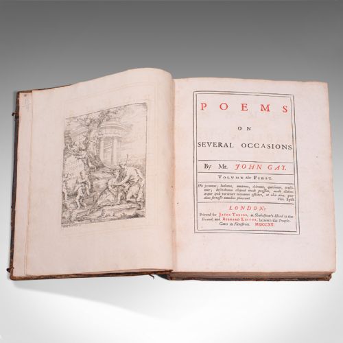 Antique Poetry Book, English, Leather Bound, Poems, John Gay, Georgian, 1720
